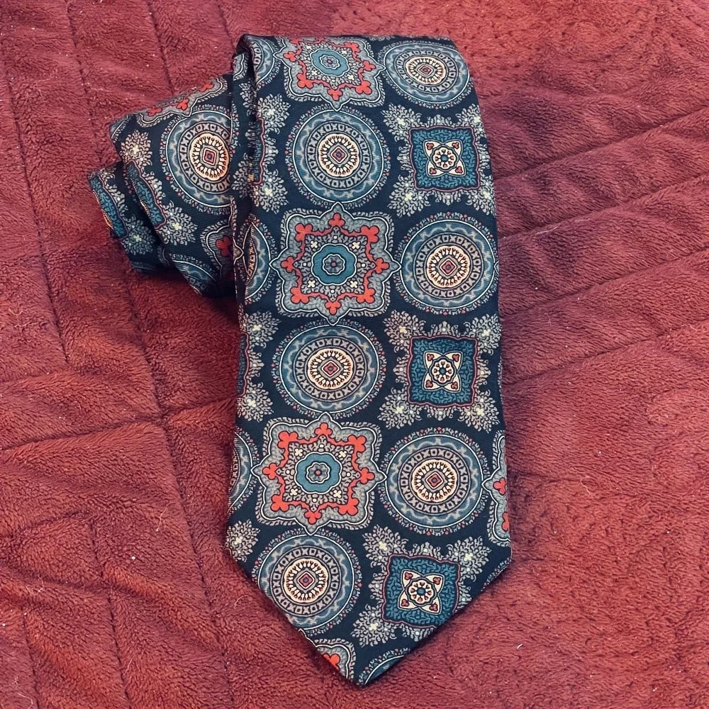 Grisham's Tie Mens Blue Silk Geometric Necktie Hand Blocked England Money Color‎